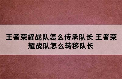 王者荣耀战队怎么传承队长 王者荣耀战队怎么转移队长